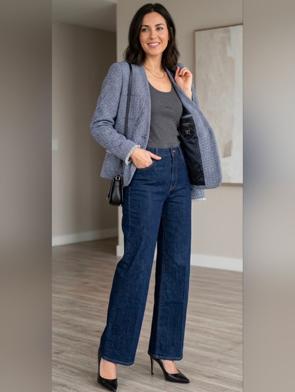Max Mara Weekend Navy Tweed Jacket Sz 14